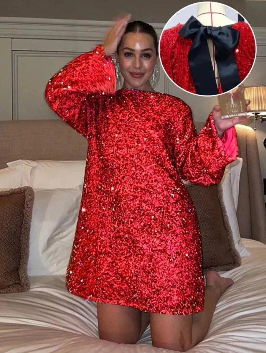 Ella Glitter-kjole med sløjfe på ryggen